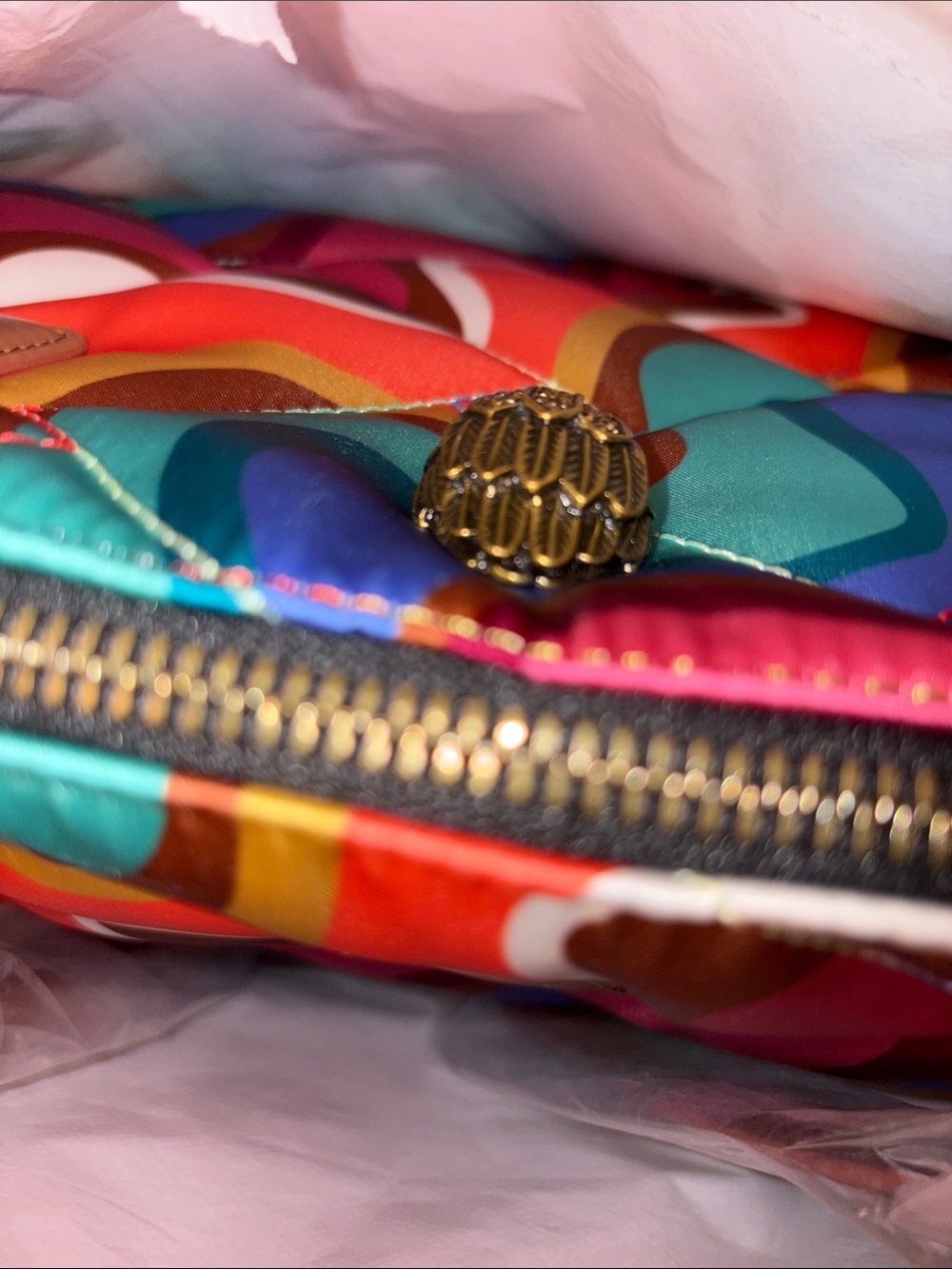 Kurt Geiger Multicolor Wave-Print Tote with Tan Handles 🆕 W/ Dusty ❤️🔥❤️🔥 - Picture 6 of 9